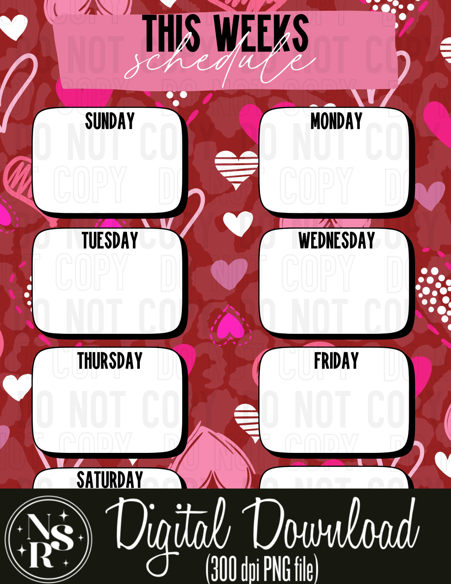THIS WEEKS SCHEDULE (Retro Valentine Hearts): PRINTABLE