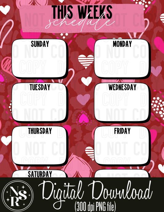 THIS WEEKS SCHEDULE (Retro Valentine Hearts): PRINTABLE