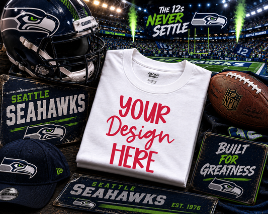 Seattle Football (The 12s never Settle): 2026 Shirt Mockup