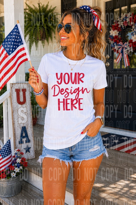 WHITE American Flag Front Porch: 2026 Shirt Mockup