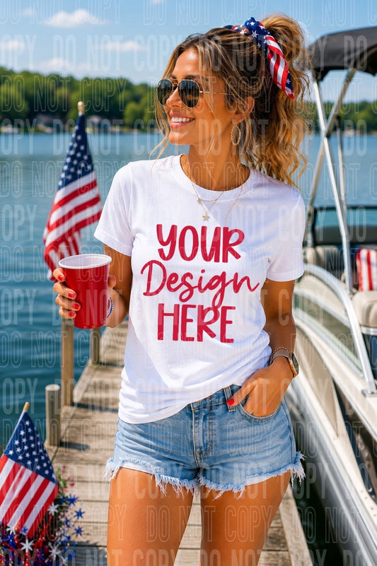 WHITE Patriotic Boat: 2026 Shirt Mockup
